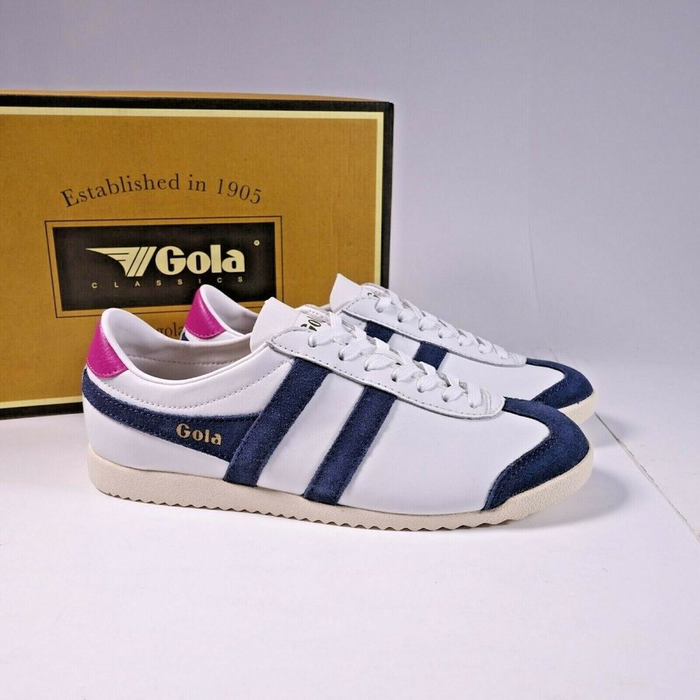 Gola Bullet Leather Sneakers CLA157 White/Navy - Picture 1 of 12